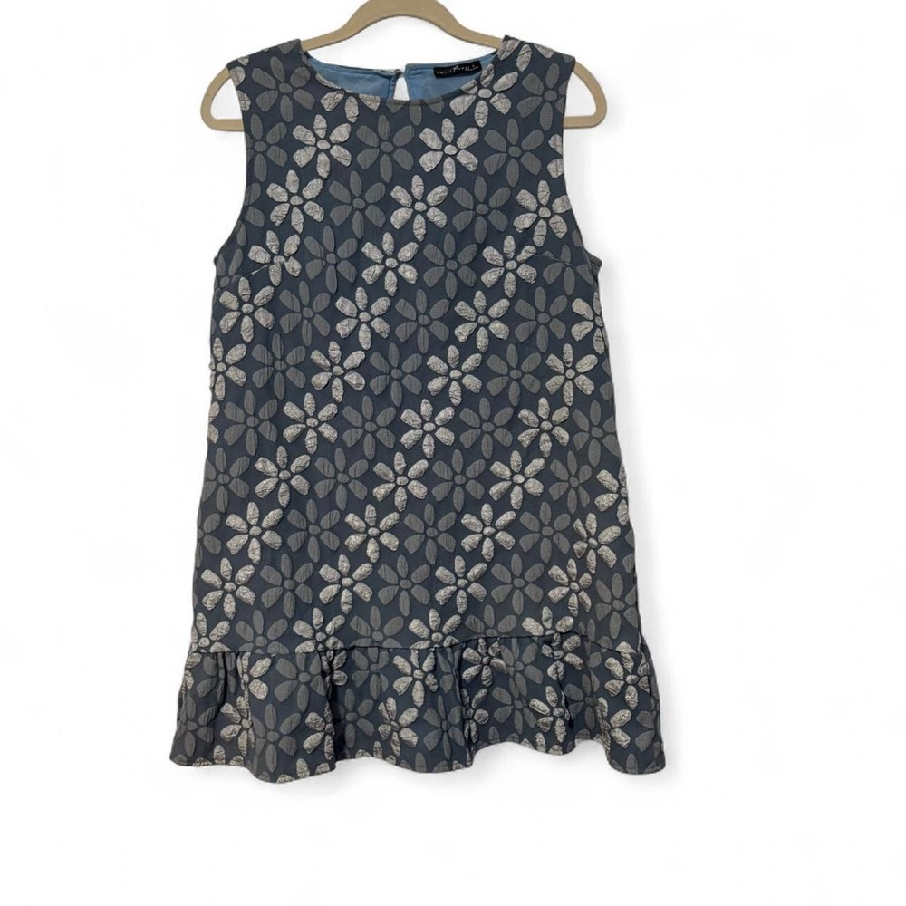 Blue‎ puffy floral sleeveless dress with a ruffle hem small